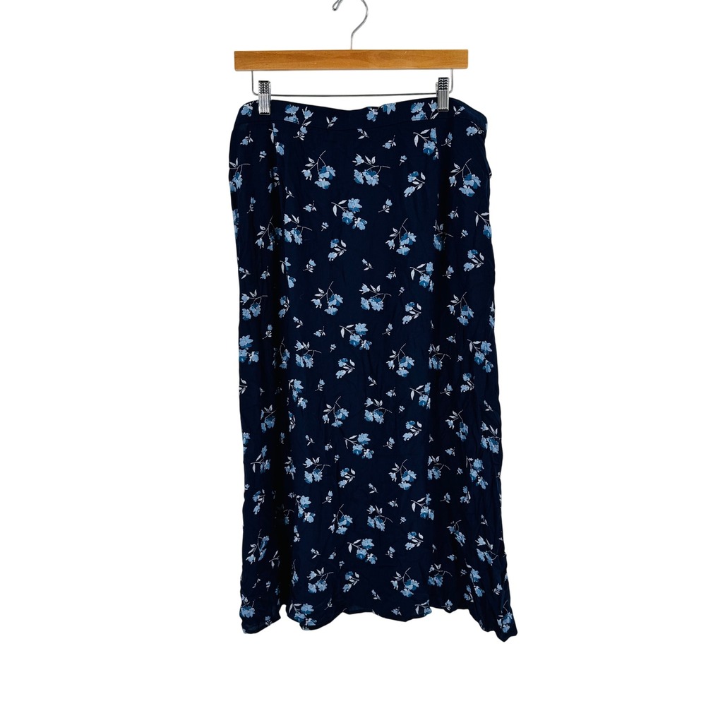 Vintage Honors Midi Skirt Navy Blue Plus Size Floral Cottagecore 90s Cottagecore